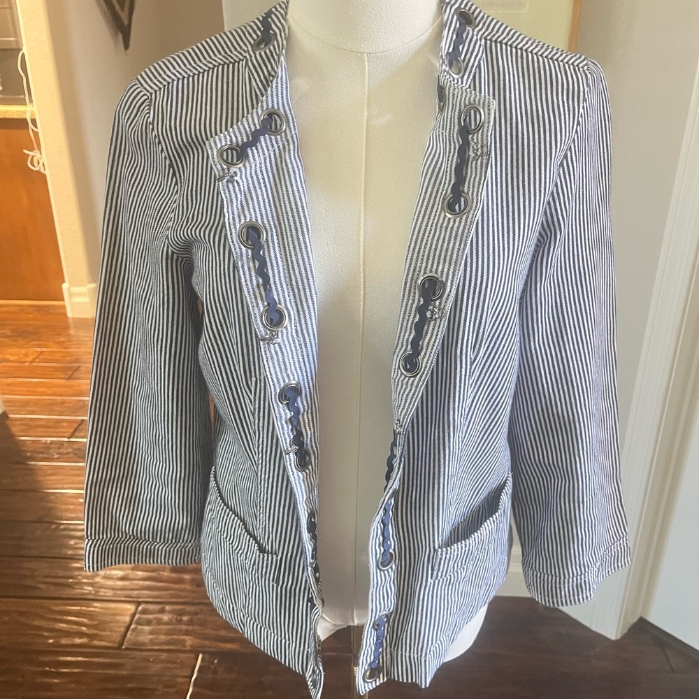 Striped Eyelet-Trim Nautical  Blazer Jacket - Navy & White, Size S, GUC